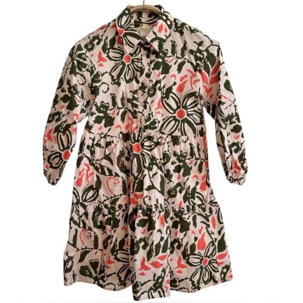 NEW Anthropologie Maeve Bentina Floral shirt mini dress Green & Peach SIZE SMALL - Picture 2 of 13